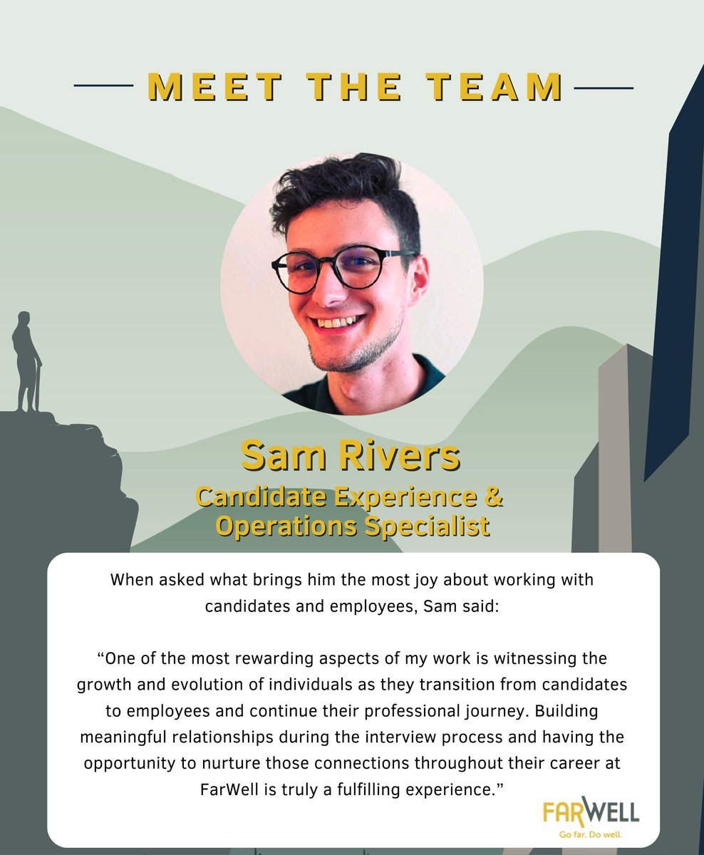 Our team members are the heart of FarWell. Their passion drive our success, and each one of them plays a pivotal role in making things happen. This week, get to know more about Sam Rivers! 

Sam's FarWell Profile: loom.ly/UAIX3cM

#GoFarDoWell #TeamSpotlight #MeetTheTeam