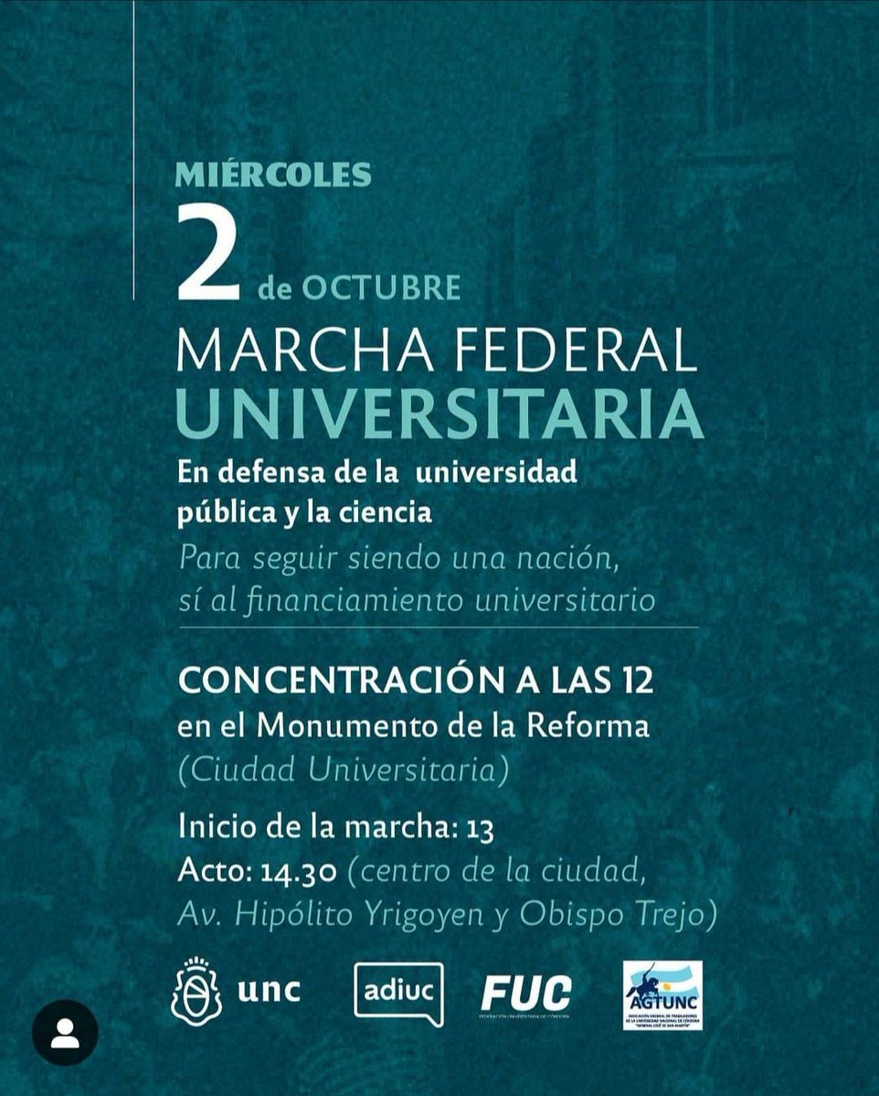 lucascarbone12's tweet photo. Mañana marchamos otra vez en defensa de la #UniversidadPública y la #CienciaArgentina!! @unc_cordoba @IMBIVCONICETUNC @conicetcordoba 
#marchaUniversitaria https://t.co/r6GHfLWedH