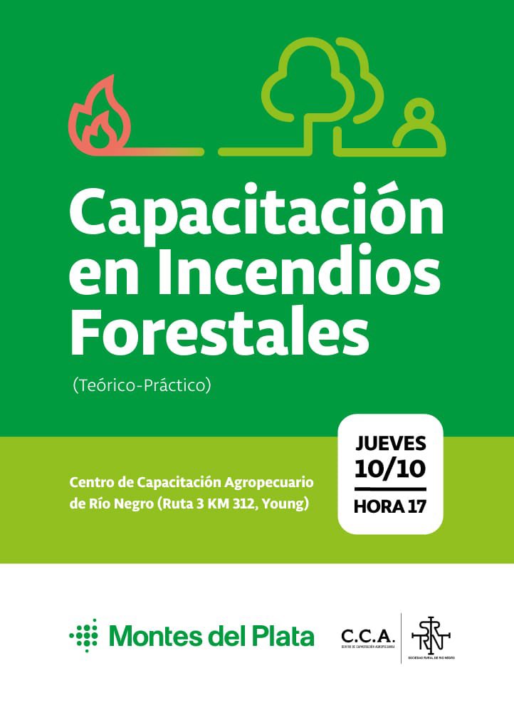 🗓️El próximo Jueves 10/10 a las 17:00 hs
👉🏻Capacitación en Incendios Forestales <a href="/montesdelplata/">Montes del Plata</a> <a href="/RuralRioNegro/">Sociedad Rural de Río Negro</a> 
📍Ruta 3, km 312.

¡Los esperamos! 

#capacitaciones #cursos #cca #srrn