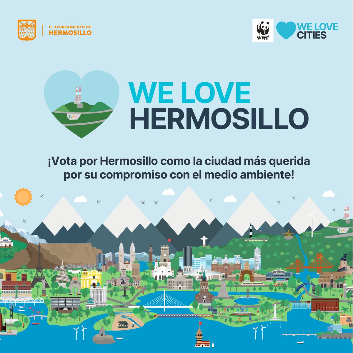 ¡Hermosillenses, unidos por nuestra ciudad! 🌵☀️

Estamos participando en el concurso We Love Cities de la <a href="/WWF_Mexico/">WWF México</a> para mostrar al mundo cuánto amamos Hermosillo. 

1/2