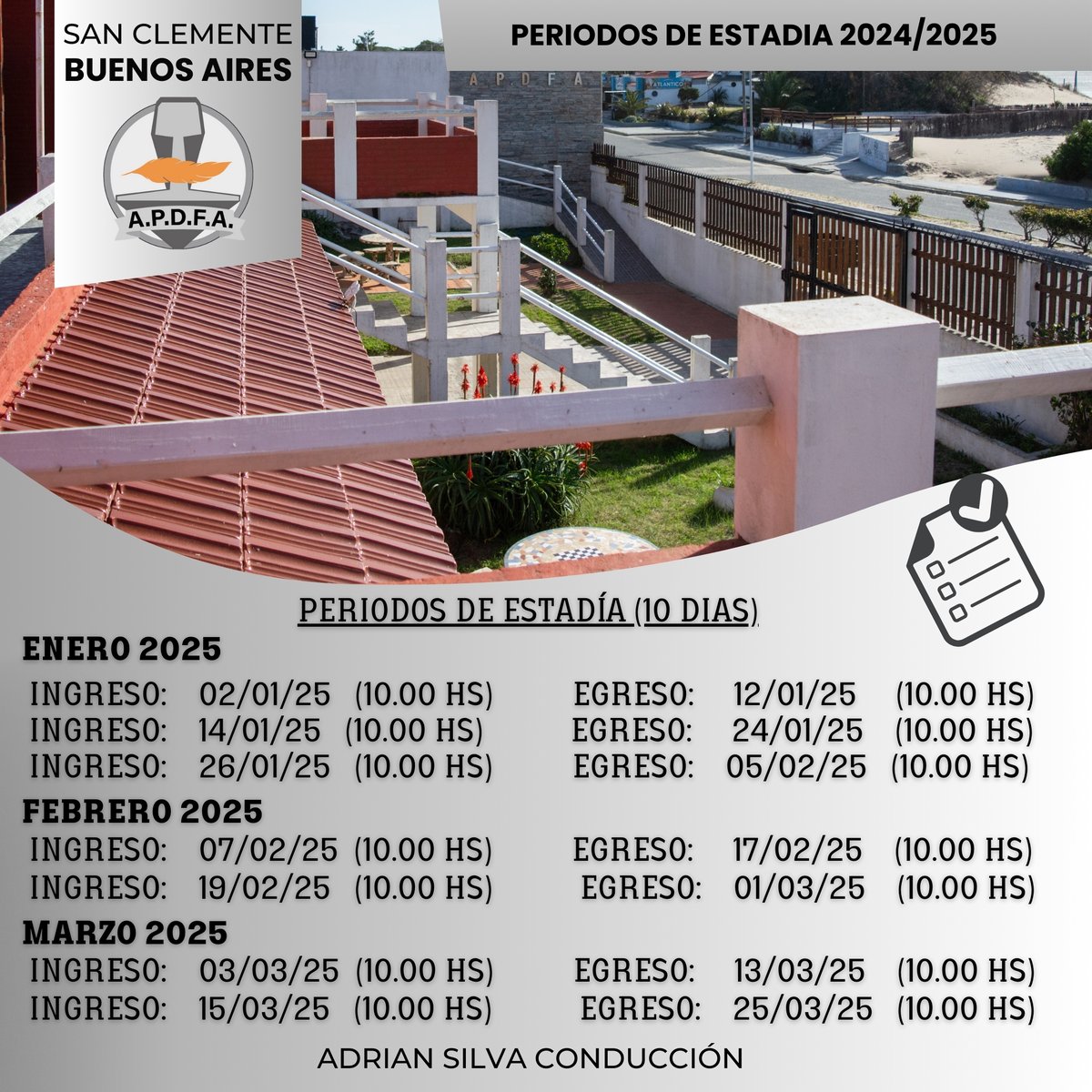 Compañeros y compañeras, compartimos el cronograma para realizar las reservas turisticas durante la temporada de verano 2024/2025.
Tambien los periodos de 10 dias en los que se podra solicitar las mismas.

Comunicate con la Secretaría de Accion Social al:  1157807716 - 1150437855