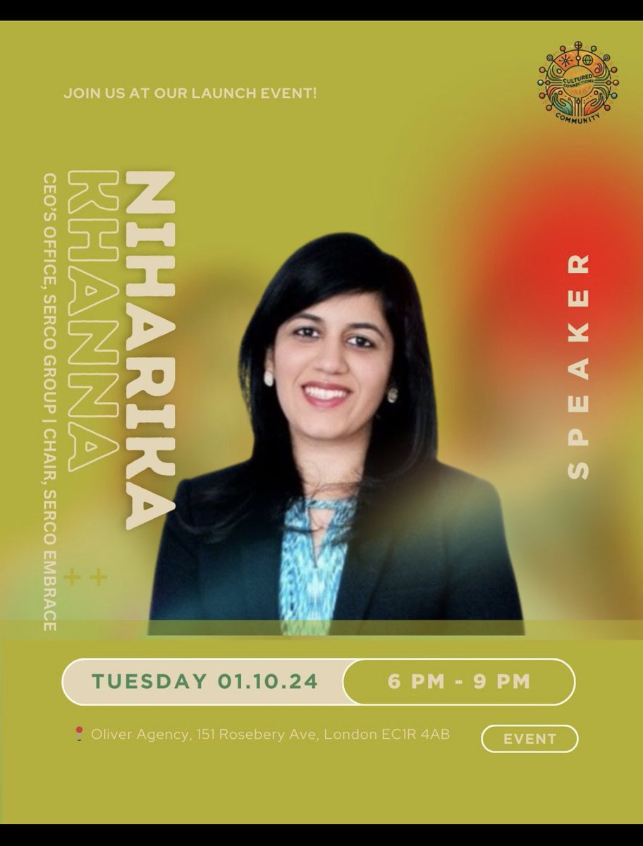 niharikakh's tweet photo. Excited to share I will be speaking at the launch event of the Cultured Connections Community hosted at Oliver Agency in London - 1 October 2024, 6pm. Come join if you’re free :) 

#culture #connections #community #publicspeaking #leadership #inclusion

https://t.co/VOsW43icG5 https://t.co/UWOveJ0PsF