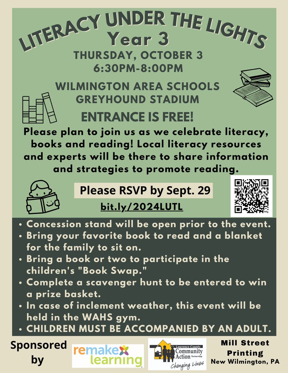 This Thursday night we will be hosting a booth at Literacy Under the Lights to get involved with local schools and help foster a love of literacy in children! We invite all our members and followers to attend this free event! Hope to see you there!