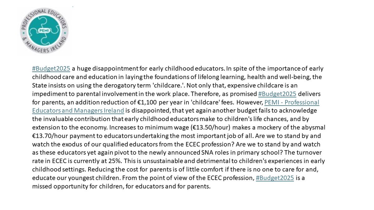 A disappointing #Budget2025 for the ECEC Profession.
