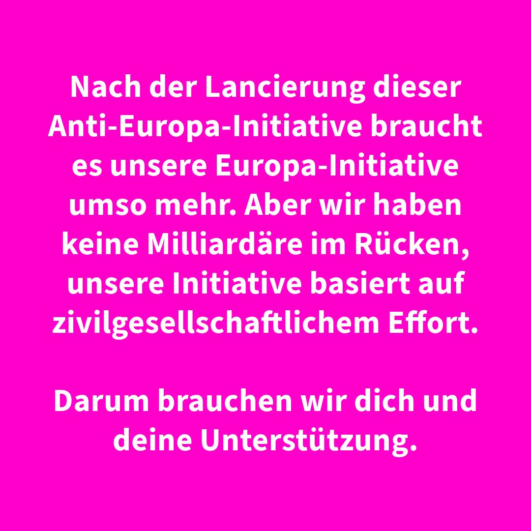Die Europa-Initiative ist das Zukunftsprojekt FÜR eine starke 🇨🇭 in Europa. 💸 Doch wir haben keine Milliardäre im Rücken, unsere Initiative basiert auf zivilgesellschaftlichem Effort. Sponsere Unterschriftenbogen und ermögliche so die Europa-Initiative: bit.ly/bogen-sponsern
