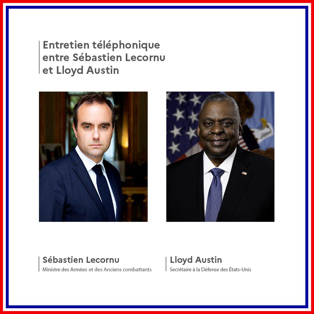 Échanges il y a une heure avec mon homologue @SecDef sur le contexte sécuritaire au Moyen-Orient, sur les attaques en cours contre l’Etat d’Israël et sur la situation au Liban.
