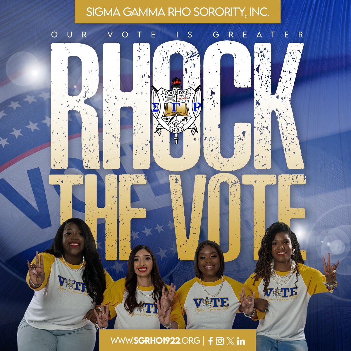 SGRho's tweet photo. The #RHOckTheVote Voter Mobilization Campaign is Sigma Gamma Rho Sorority, Inc.’s signature nonpartisan initiative focused on empowering communities through voter registration, education, and mobilization efforts. https://t.co/KzG4e6Ibrl