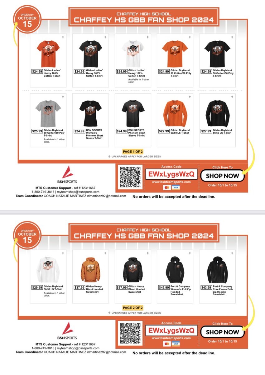Chaffey Girls Basketball (@chaffeygbb) on Twitter photo Our Fan shop is now open from 10/1/24-10/15/24!!
Please consider purchasing some lady tiger gear to support our program this season! 
Get your fan gear at the CHAFFEY HS GBB FAN SHOP 2024 My Team Shop by October 15th! bit.ly/3TOMdOo
ππ
ππΌ Our Fan shop is now open from 10/1/24-10/15/24!!
Please consider purchasing some lady tiger gear to support our program this season! 
Get your fan gear at the CHAFFEY HS GBB FAN SHOP 2024 My Team Shop by October 15th! bit.ly/3TOMdOo
ππ
ππΌ