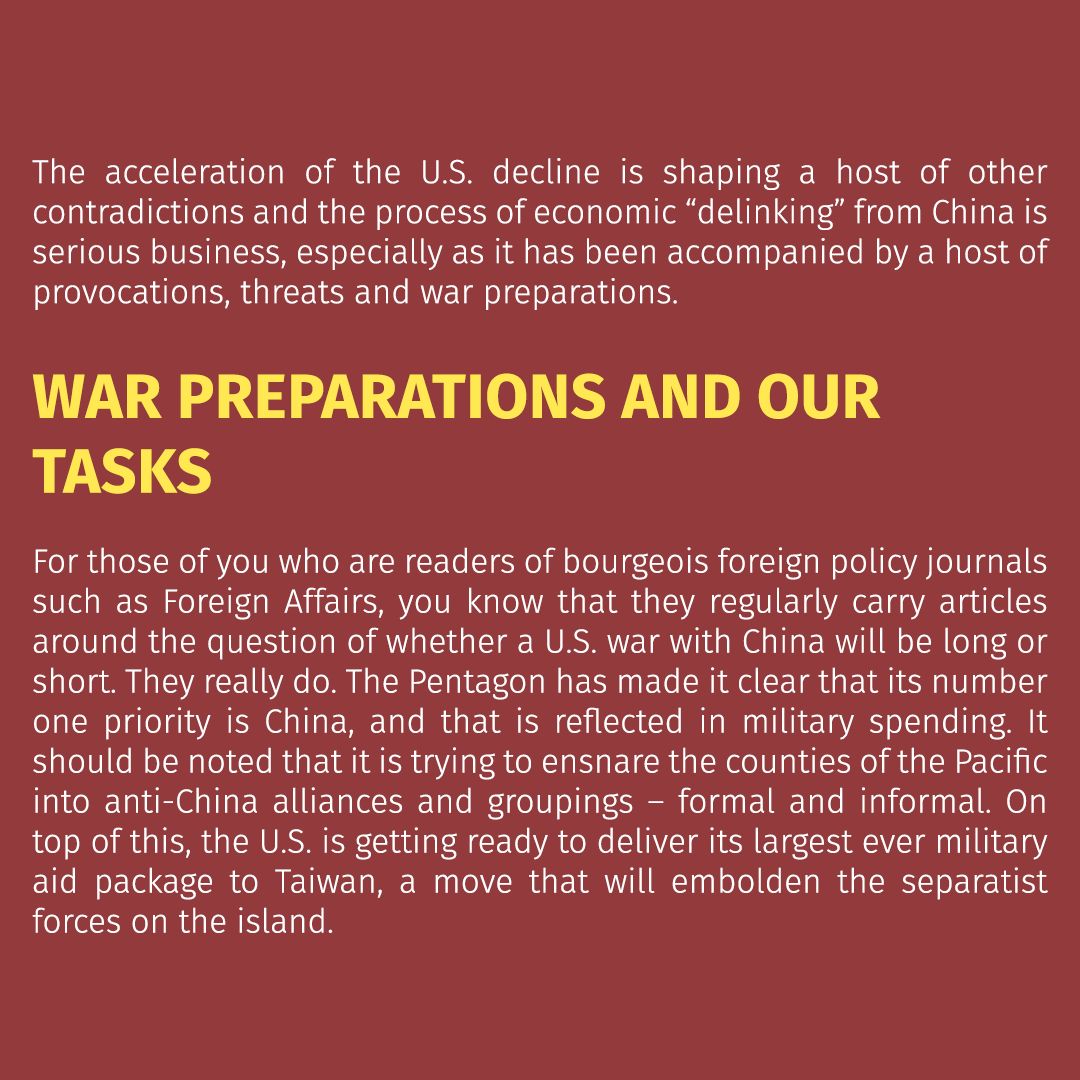 "It is imperative that we actively oppose each and every U.S. war, its preparations for war, and stand in solidarity with the oppressed, from Palestine to the Philippines – and stand with the socialist countries like China."

🔗 buff.ly/47NWEaQ