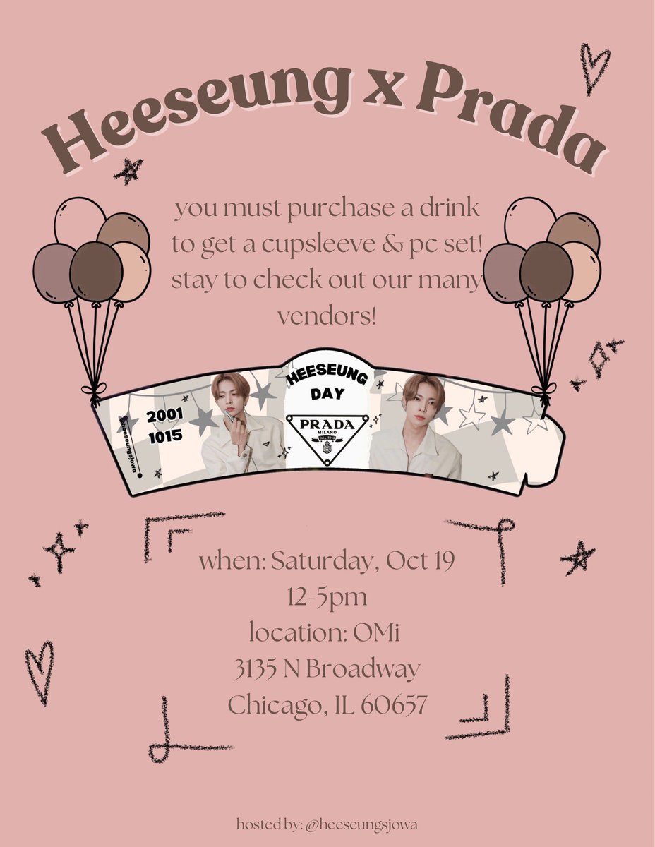 heeseungsjowaa's tweet image. Dear ENGENES,

please come join me in celebrating Heeseung’s Birthday in Chicago!

🗓️Saturday, Oct 19 12-5pm
📍OMi Cafe

there will be many freebies and vendors so please come join! it is also right next to the PPULBATU TXT pop-up :)