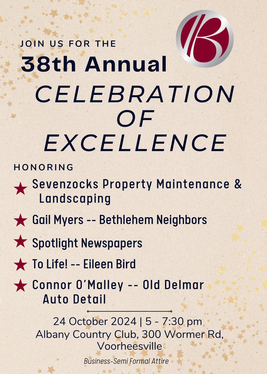 Join us for the Annual Bethlehem Chamber Celebration of Excellence -- Get your tickets for the Oct. 24 event at the Albany Country Club.