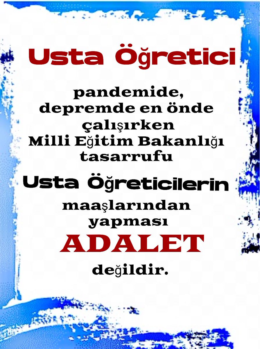 furkan (@furkan70461026) on Twitter photo USTA ÖĞRETİCİLER
✅️ Görev tanımı yok
✅️ Statü yok
✅️ Özlük hakkı yok
✅️ Kota VAR
✅️ Kısıtlama VAR
Usta öğreticiler sahipsiz bırakıldı
<a href="/RTErdogan/">Recep Tayyip Erdoğan</a>
<a href="/Yusuf__Tekin/">Yusuf Tekin</a>
<a href="/mebhbogm/">MEB Hayat Boyu Öğrenme Genel Müdürlüğü</a>
<a href="/TBMMresmi/">TBMM</a>
<a href="/TBMMGenelKurulu/">TBMM Genel Kurulu</a>
<a href="/cengizmete/">Cengiz Mete</a>
@tcbestep USTA ÖĞRETİCİLER
✅️ Görev tanımı yok
✅️ Statü yok
✅️ Özlük hakkı yok
✅️ Kota VAR
✅️ Kısıtlama VAR
Usta öğreticiler sahipsiz bırakıldı
<a href="/RTErdogan/">Recep Tayyip Erdoğan</a>
<a href="/Yusuf__Tekin/">Yusuf Tekin</a>
<a href="/mebhbogm/">MEB Hayat Boyu Öğrenme Genel Müdürlüğü</a>
<a href="/TBMMresmi/">TBMM</a>
<a href="/TBMMGenelKurulu/">TBMM Genel Kurulu</a>
<a href="/cengizmete/">Cengiz Mete</a>
@tcbestep
