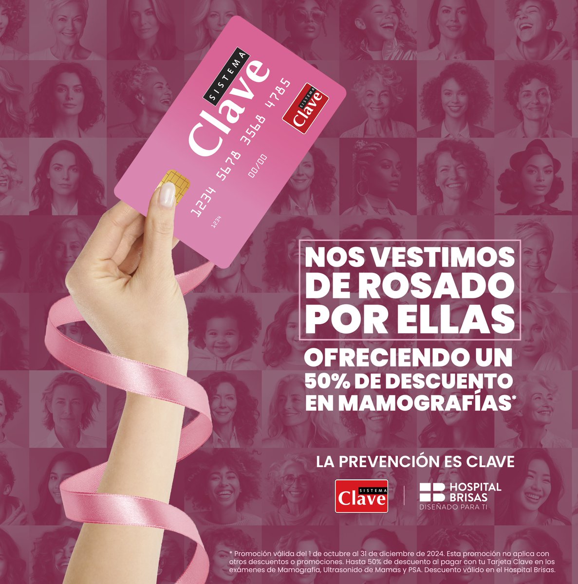 HospitalBrisas's tweet photo. Nos vestimos de rosado por ellas, por todas las que luchan y las que amamos. 💗 Del 1 de octubre al 31 de diciembre, con @SISTEMAClave y Hospital Brisas te brindamos un 50% de descuento en mamografías, porque la prevención es la clave para cuidar lo más valioso. 💕

 #octubrerosa https://t.co/IUTaZOdSQW