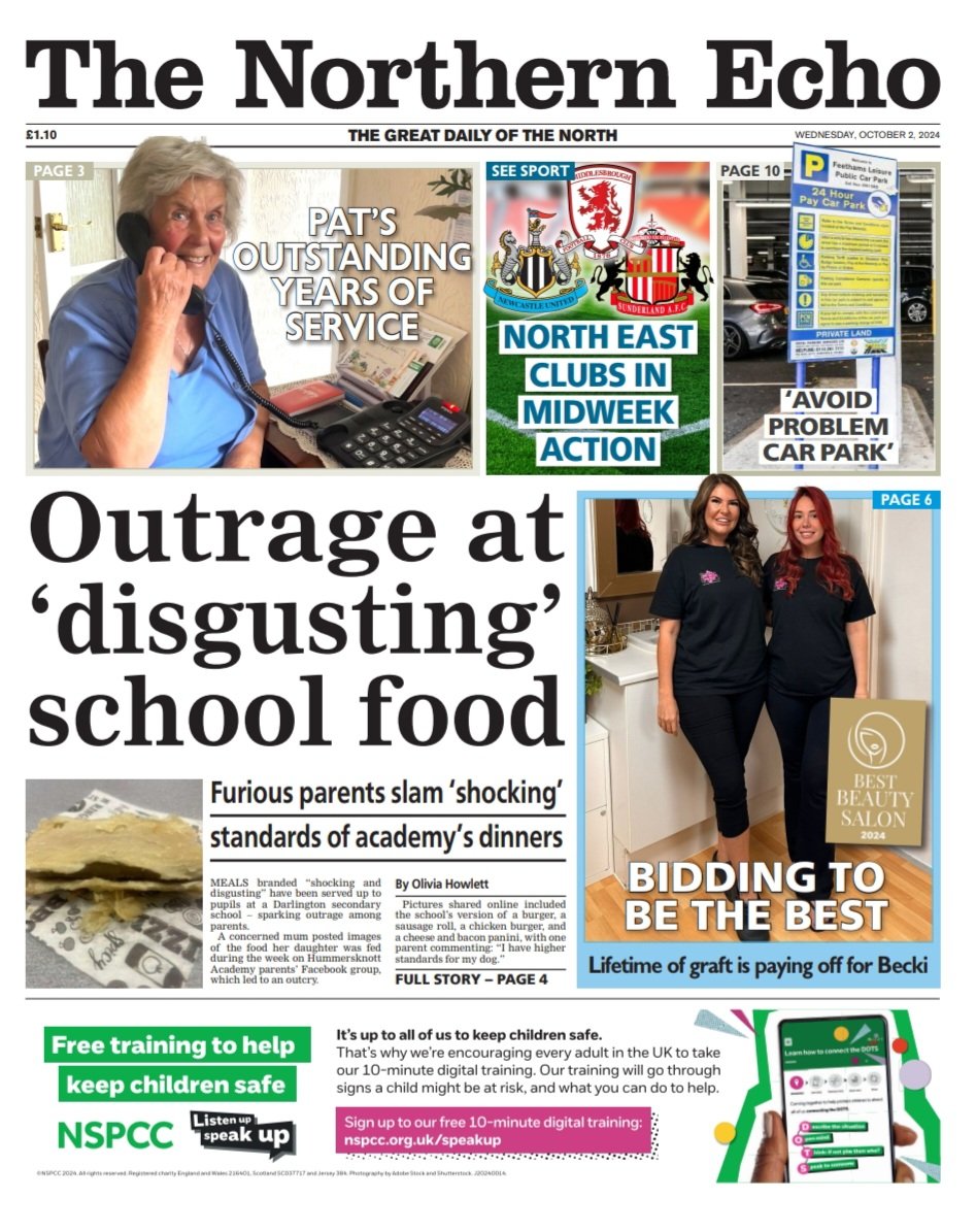 Nick Gullon (@echonickg) on Twitter photo Wednesday's <a href="/TheNorthernEcho/">The Northern Echo</a> 🗞
🏫 Furious parents slam shocking standard of food at Darlington academy <a href="/OliviaHowlett_/">Olivia Howlett</a>
🚗 More calls to avoid 'problem' Darlington car park <a href="/Echo_PJG/">Patrick Gouldsbrough</a>
⚽️ Analysis after a busy night of North East football (#UTB!)
#TomorrowsPapersToday Wednesday's <a href="/TheNorthernEcho/">The Northern Echo</a> 🗞
🏫 Furious parents slam shocking standard of food at Darlington academy <a href="/OliviaHowlett_/">Olivia Howlett</a>
🚗 More calls to avoid 'problem' Darlington car park <a href="/Echo_PJG/">Patrick Gouldsbrough</a>
⚽️ Analysis after a busy night of North East football (#UTB!)
#TomorrowsPapersToday