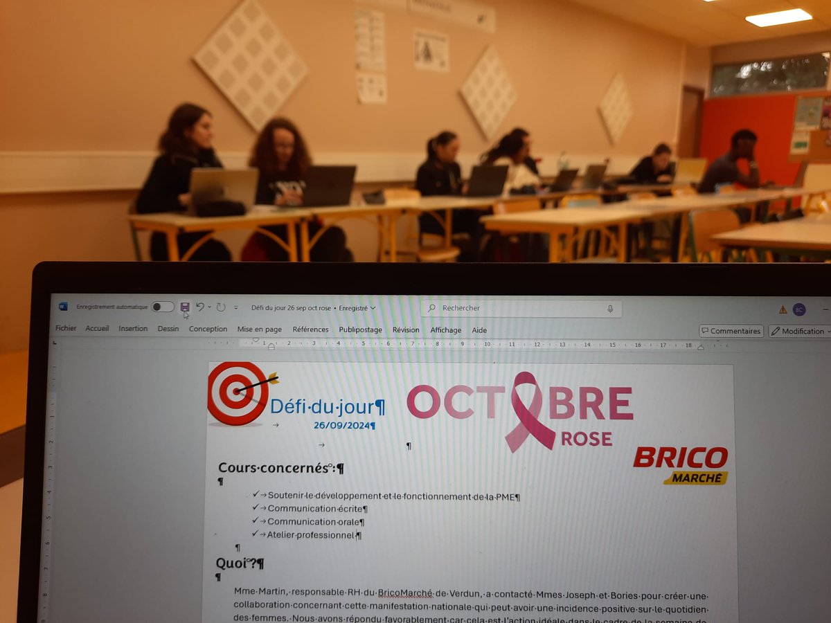 Lancement d'octobre rose pour les BTS GPME et 1ere AGORA. 🩷

D'autres projets sont à venir pour l'ensemble de la cité scolaire 🤫