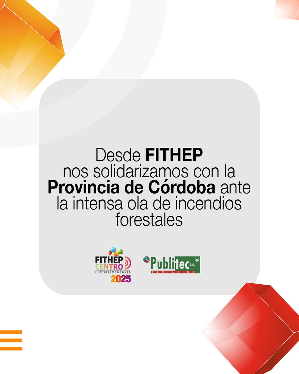 fithep's tweet image. FITHEP Expoalimentaria y Editorial Publitec se solidarizan con todos los ciudadanos afectados por esta tragedia.

¡Deseamos la pronta recuperación de todos los sectores afectados!

-

#FITHEP #publitec #incendiosforestales #incendiosencordoba #cordoba #solidaridad