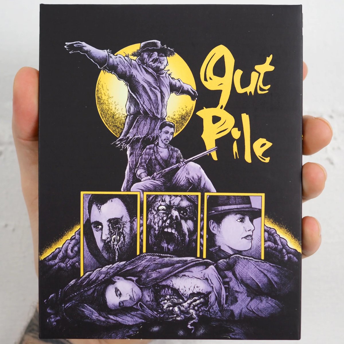 disc_connected's tweet photo. ***ANNOUNCEMENT***

Now available to order from the @VinegarSyndrome website on Blu-ray from @ocndistro #PartnerLebal #SaturnsCoreAudioVideo: #GutPile (1998)!

While on a solo hunting expedition, Dan (Jeff Forsyth) accidentally shoots and kills a fellow hunter. With no one in sight for miles aside from a lifeless scarecrow in a nearby field, he buries the hunter deep in the woods to conceal his misdeed. One year later, Dan returns to the cabin with his buddies for a weekend of hunting and partying. Unfortunately for his oblivious friends, an evil entity in the form of an axe-wielding scarecrow promptly returns for vengeance upon their arrival. After finding his companions dismembered, disemboweled, and displayed like hapless trophies, Dan must survive until dawn in a frantic fight for both his life and sanity.

In 1998, Syracuse, New York based filmmaker Jerry O’Sullivan combined the concepts from two of his early Super 8 shorts to create a eminently exciting and entertaining Evil Dead inspired, SOV killer scarecrow romp. Starring fellow Syracuse micro-budget filmmakers Ron Bonk and Jeff Forsyth alongside the inimitable indie legend Sasha Graham, Gut Pile triumphs with its impressive practical splatter FX and mind-boggling, Raimi-inspired camera gymnastics.

Region Free
New commentary featuring Jerry O’Sullivan and actors Ron Bonk, Ed Mastin, and Jeff Forsyth
“Spilling Guts” -an interview with Jerry O’Sullivan
“Analog Diva” -an interview with actress Sasha Graham
“Hunting Season” -an interview with actor Jeff Forsyth
“Within the Family” -a round table chat with Jerry O’Sullivan and actors Ron Bonk & Ed Mastin moderated by actor Jeff Forsyth
“Make it Gross” -an interview with FX artist Jeff Meyer
“Gut Pile: Behind the Scenes”: Archival featurette
The Axe (1979) -Jerry O’Sullivan’s early Super 8 short that inspired Gut Pile
The Scarecrow (1980)-Jerry O’Sullivan’s early Super 8 short that inspired Gut Pile
Trailer
Reversible sleeve
English SDH subs

https://t.co/dMHFrkFS2W

#BluRay #PhysicalMedia #BluRays #BoutiqueBluRay #CultMovies #DiscConnected #VinegarSyndrome #OCNDistribution #SaturnsCore #SaturnsCoreAudioVideo