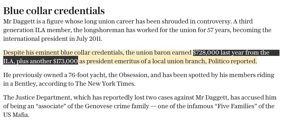 HustleBitch_'s tweet photo. #BREAKING - EXPOSED: Harold Daggett, the president of the International Longshoremen's Association (ILA), who has publicly stated intentions to “cripple” the U.S. economy with the port strike, owns a 76-foot yacht and a Bentley, with an annual salary exceeding $900,000.

Despite being implicated in RICO charges, he was acquitted following the suspicious death of the primary witness against him, known mobster Lawrence Ricci, whose body was discovered in a decomposing state in a car trunk in New Jersey. This case has added to the controversial persona surrounding Daggett, especially given his ties to organized crime which, although alleged, have not been legally substantiated due to the lack of witnesses or evidence following Ricci's death. #PortStrike #ILA