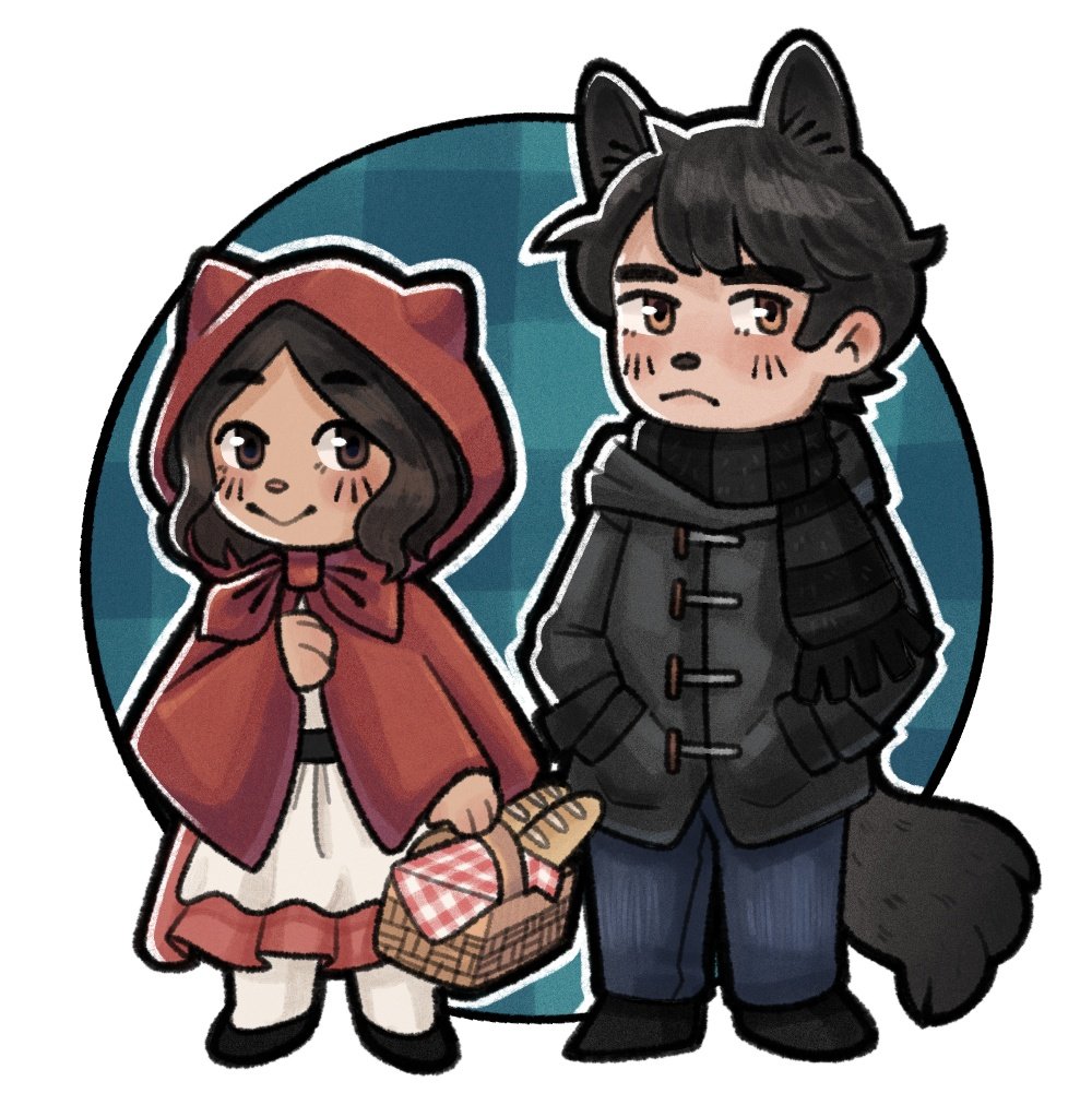 Spoopy season started so I drew my boyfriend and I as little red riding hood and the wolf (again). No one tell him I drew him with ears and a tail....

#drawing #doodle #Spooktober #art