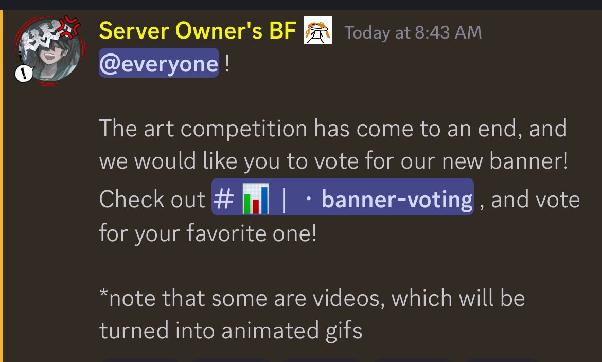 schoolbusgrave's tweet photo. Hello all artists! Our art competition has finally come to a close! Thank you so much to all of our wonderful and talented participants! Voting is now live! By visiting # banner-voting in the server, you can place your vote on your favorite banner created! https://t.co/6chHbY6Slq