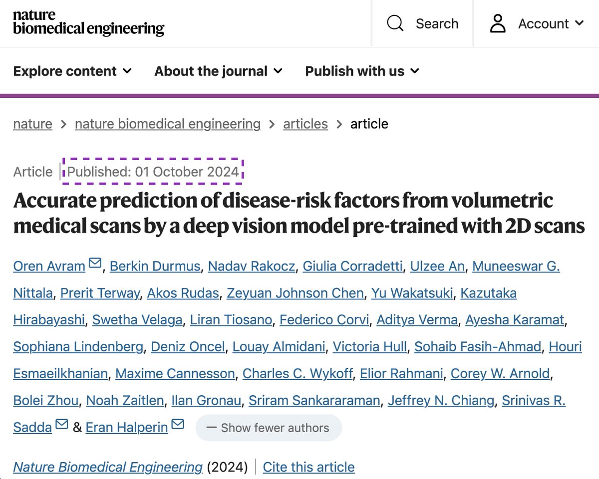 Oren Avram (@orenavram) on Twitter photo Our research is now published in #Nature 𝗕𝗶𝗼𝗺𝗲𝗱𝗶𝗰𝗮𝗹 𝗘𝗻𝗴𝗶𝗻𝗲𝗲𝗿𝗶𝗻𝗴! 🤩🤯🤩 And it's like the stars have aligned perfectly: this publication is coming out on... my birthday! 🎂 Best gift I could ask for! 😍😍
<a href="/halperineran/">Eran Halperin</a> <a href="/UCLA/">UCLA</a> <a href="/CompMedUCLA/">UCLA_Computational Medicine</a> <a href="/UCLAHealth/">UCLA Health</a> <a href="/natBME/">Nature Biomedical Engineering</a> Our research is now published in #Nature 𝗕𝗶𝗼𝗺𝗲𝗱𝗶𝗰𝗮𝗹 𝗘𝗻𝗴𝗶𝗻𝗲𝗲𝗿𝗶𝗻𝗴! 🤩🤯🤩 And it's like the stars have aligned perfectly: this publication is coming out on... my birthday! 🎂 Best gift I could ask for! 😍😍
<a href="/halperineran/">Eran Halperin</a> <a href="/UCLA/">UCLA</a> <a href="/CompMedUCLA/">UCLA_Computational Medicine</a> <a href="/UCLAHealth/">UCLA Health</a> <a href="/natBME/">Nature Biomedical Engineering</a>