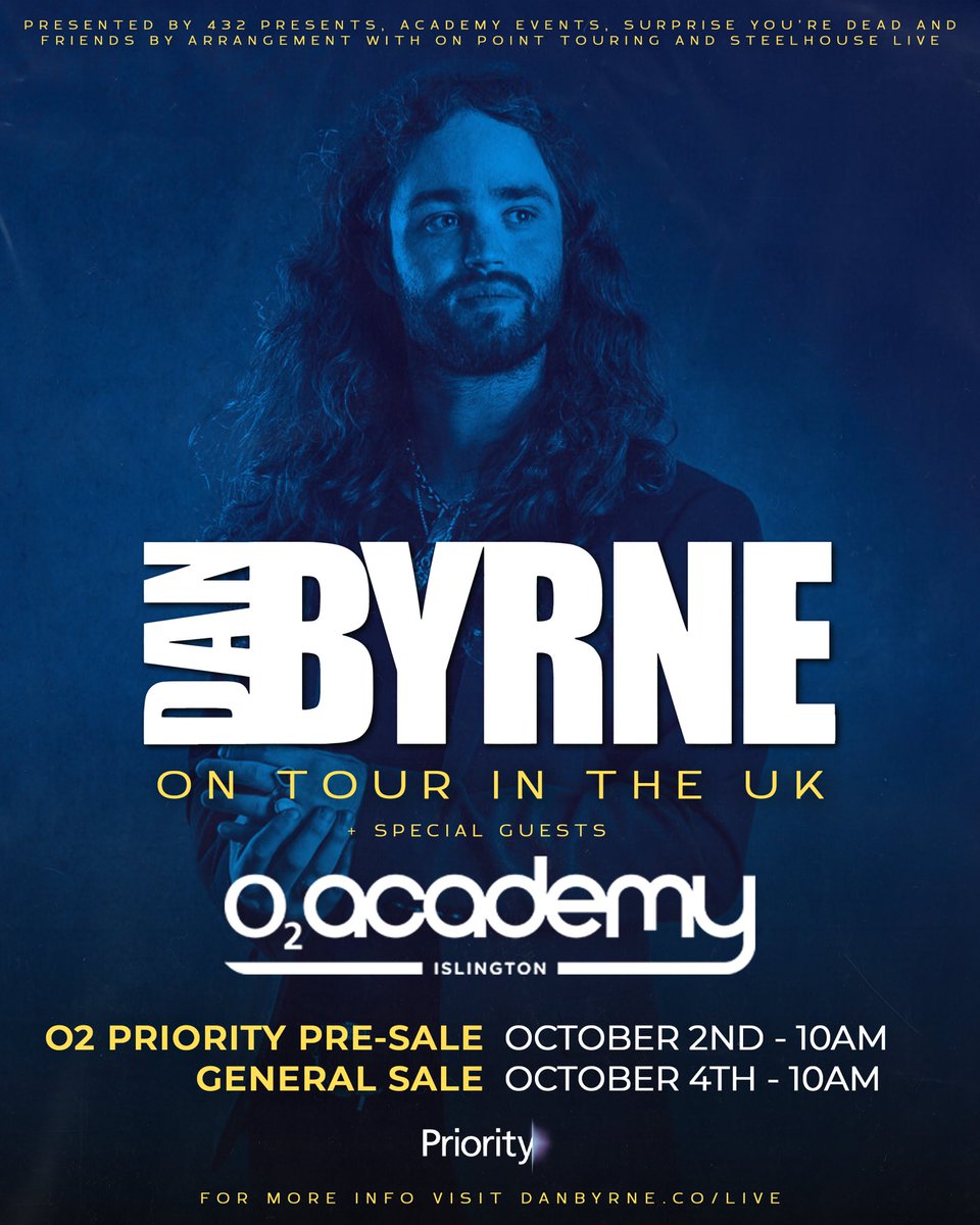 Dan Byrne (@danbyrne_) on Twitter photo LONDON! โก๏ธ๐
Tickets to the <a href="/O2AcademyIsl/">O2 Academy Islington</a> date of my debut headline tour will be available tomorrow at 10am on O2 Priority ๐๐ป
They will be on general sale from 10am this Friday
You guys have always been amazing to me, can't wait to return with the full show! ๐ฅ LONDON! โก๏ธ๐
Tickets to the <a href="/O2AcademyIsl/">O2 Academy Islington</a> date of my debut headline tour will be available tomorrow at 10am on O2 Priority ๐๐ป
They will be on general sale from 10am this Friday
You guys have always been amazing to me, can't wait to return with the full show! ๐ฅ