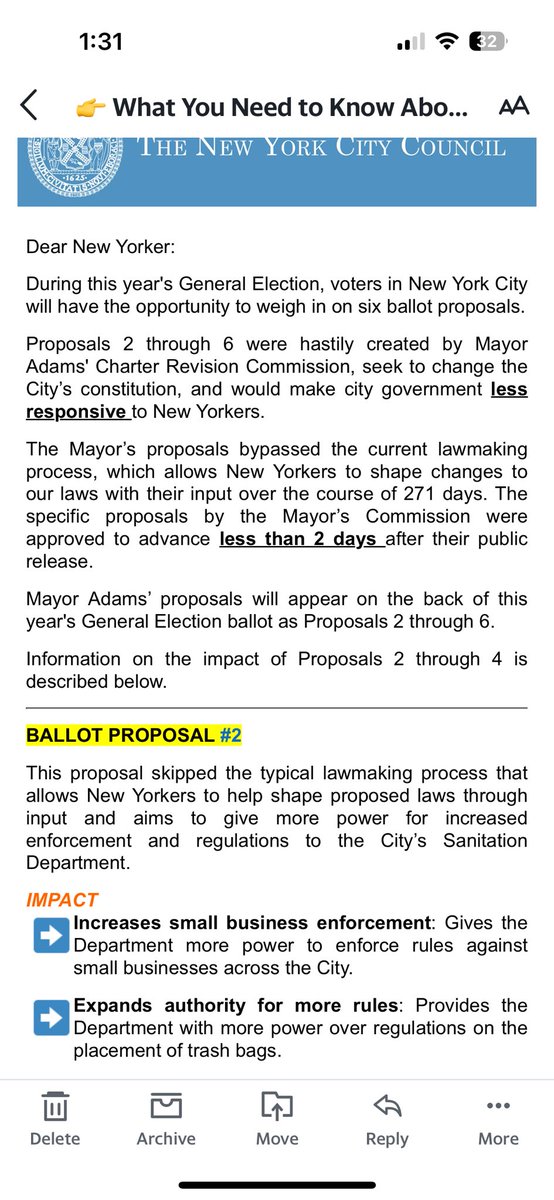nanalatinaAA's tweet photo. I think it's completely inappropriate to receive an email blast from @NYCCouncil telling me to vote against @NYCMayor when it comes to proposals on the ballot. Do all the members feel this way? Maybe a letter from specific members would've been less worrisome. @CMvpaladino https://t.co/a8SsUKgn2A