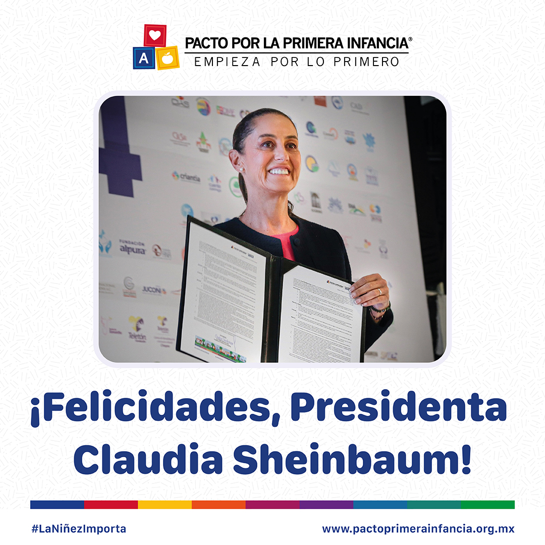 Pacto por la Primera Infancia (@pacto1ainfancia) on Twitter photo Las más de 500 organizaciones que conformamos el <a href="/Pacto1aInfancia/">Pacto por la Primera Infancia</a> felicitamos con entusiasmo a la Dra. <a href="/Claudiashein/">Claudia Sheinbaum Pardo</a> por asumir su cargo como la primera Presidenta de México 🇲🇽.
Estamos listas para colaborar con su Gobierno y asegurar que todas las niñas y los niños en Las más de 500 organizaciones que conformamos el <a href="/Pacto1aInfancia/">Pacto por la Primera Infancia</a> felicitamos con entusiasmo a la Dra. <a href="/Claudiashein/">Claudia Sheinbaum Pardo</a> por asumir su cargo como la primera Presidenta de México 🇲🇽.
Estamos listas para colaborar con su Gobierno y asegurar que todas las niñas y los niños en