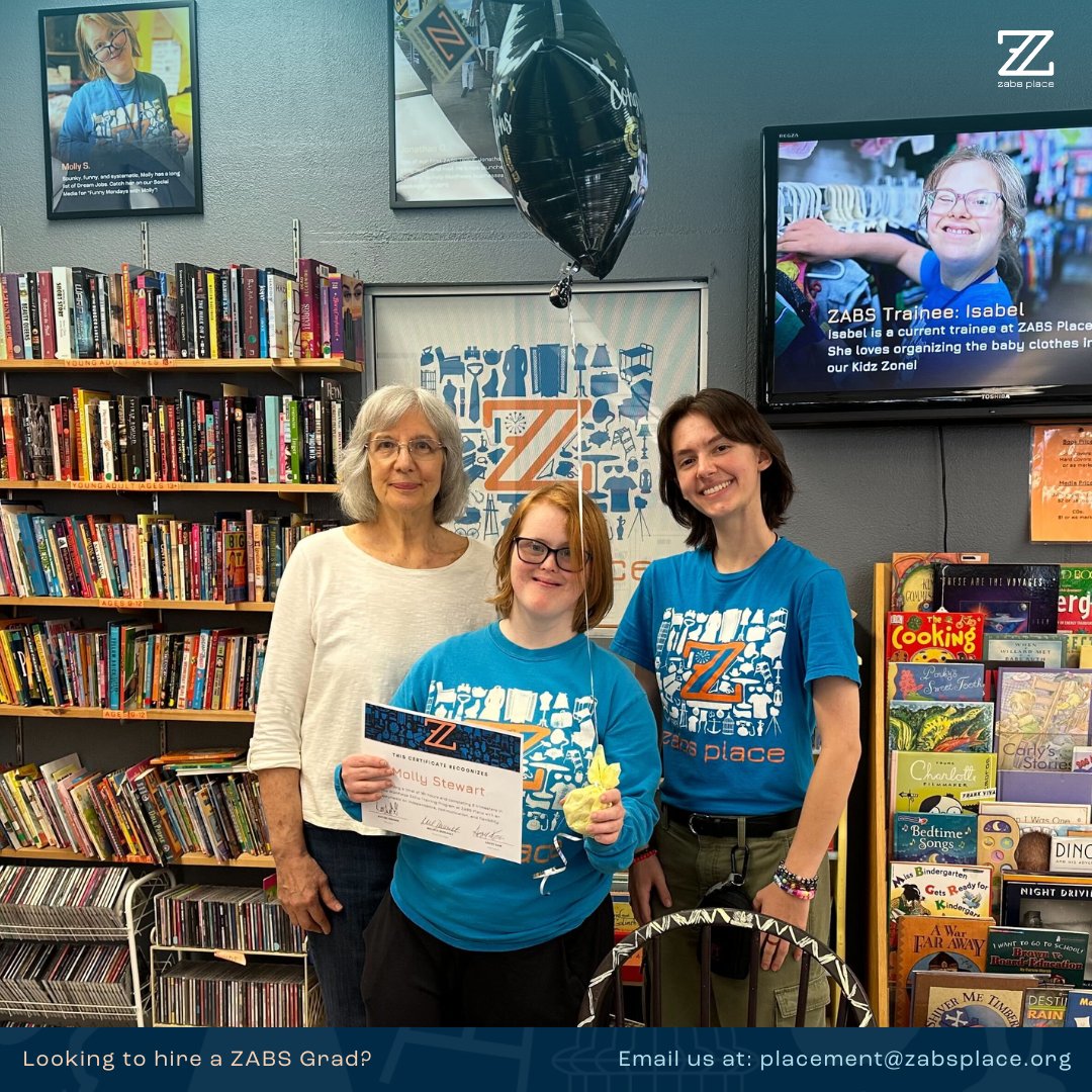 ZabsPlace's tweet photo. 👏 Congrats, Molly! Our newest #ZABSGrad
😍 The star of our "Funny Monday with Molly" has graduated from our training program and been accepted into college!
💌 You help make our mission into a reality. Thank you all for your generosity.
--
#Zpotential #disabilityemployment https://t.co/CxOZ29WC0C