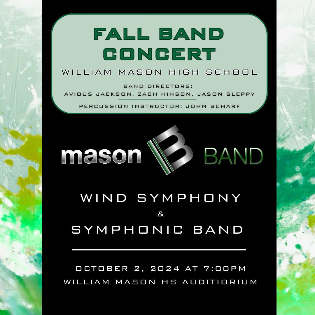 The Wind Symphony &amp; Symphonic Band have their first concert of the year this week on Oct. 2nd at 7pm in the MHS Auditorium. These hard-working musicians have prepared some challenging literature, while also in the midst of the busy marching band season. We hope to see you there!