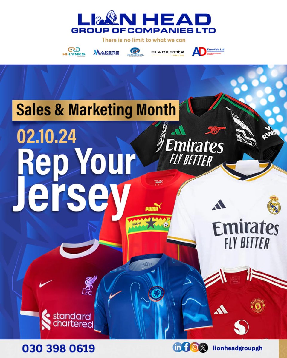 The Makers Electronics Company Limited (@themakersgh) on Twitter photo Gear up and show your team spirit! 🎽 Join us for Lion Head Group's Sales & Marketing Month and score some amazing deals. #salesandmarketingmonth #LionHeadGroup Gear up and show your team spirit! 🎽 Join us for Lion Head Group's Sales & Marketing Month and score some amazing deals. #salesandmarketingmonth #LionHeadGroup