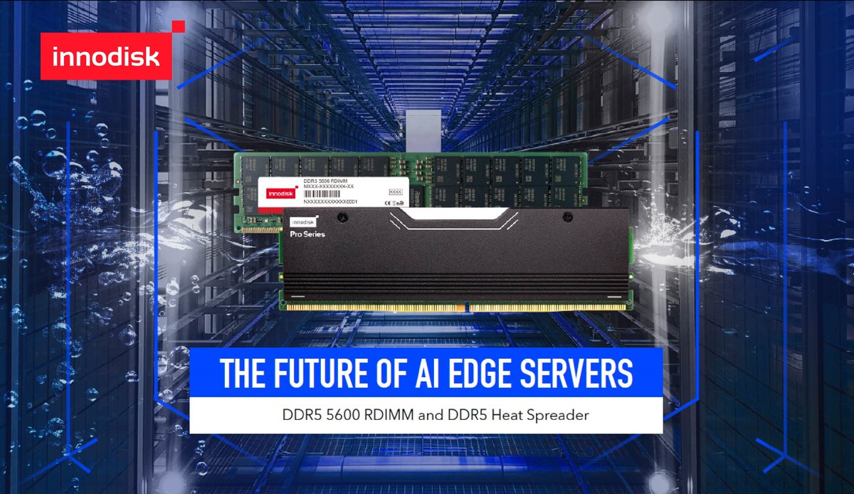Innodisk_Corp's tweet photo. Innodisk's DDR5 5600 RDIMM is perfect for the growing demand in AI servers, delivering high density with up to 128GB capacity. 🚀📷 Learn more about how we're powering the future of AI: https://t.co/YdK6uhe3RZ #AI #Innodisk #DDR5 #RDIMM #ServerTech https://t.co/y1a3BadKDM