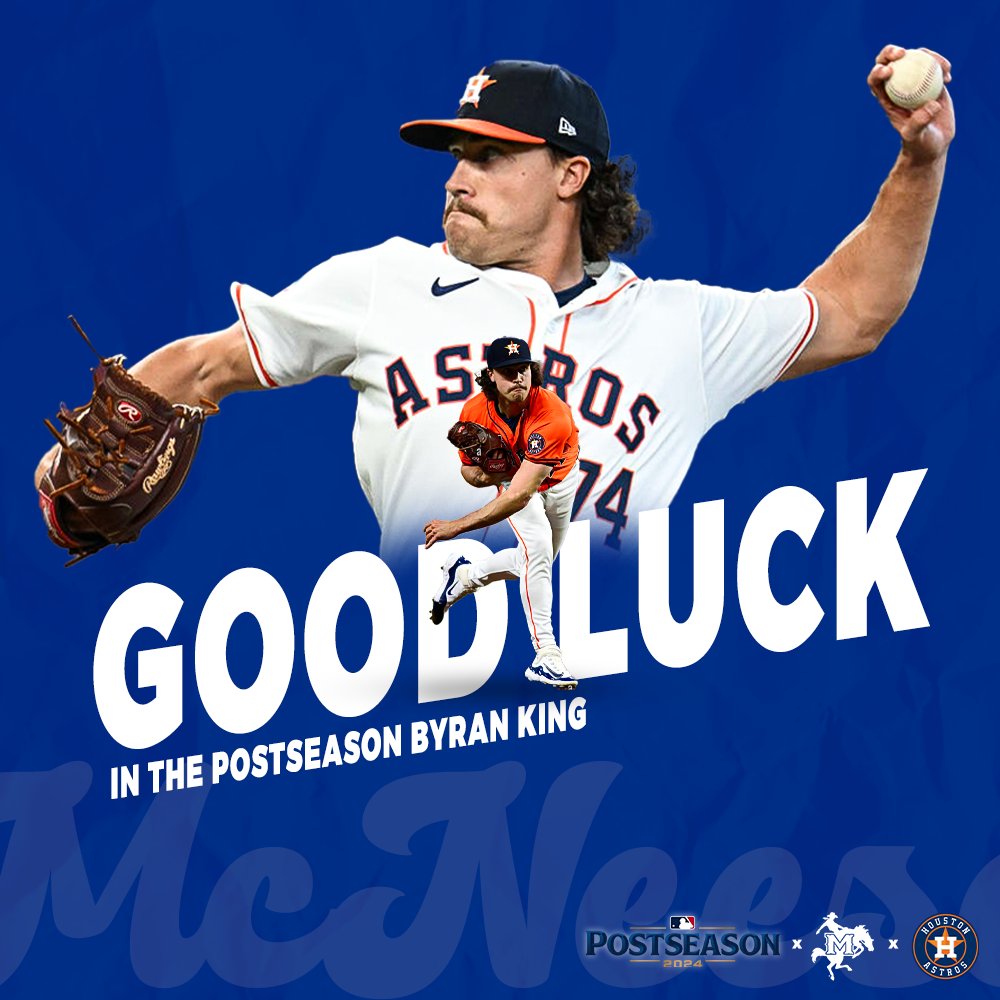 McNeeseBaseball's tweet photo. Best of luck to former Cowboy Bryan King and the Houston Astros as they begin their postseason journey today against the Detroit Tigers!

#GeauxPokes | #PokesInThePros https://t.co/ikfSTqxArC