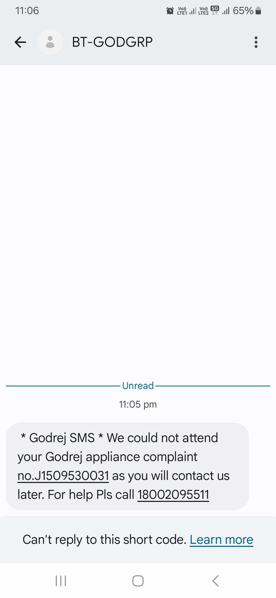 bhanuzerocool's tweet photo. @GodrejAppliance 
I did a complain for my washing machine  on 15th september and yes my complaint was registered and i was assured that a service  boy will come and fix my washing machine , and today i got a message  that we can't attend your complaint. Very unprofessional. https://t.co/MOIiOGUwGi