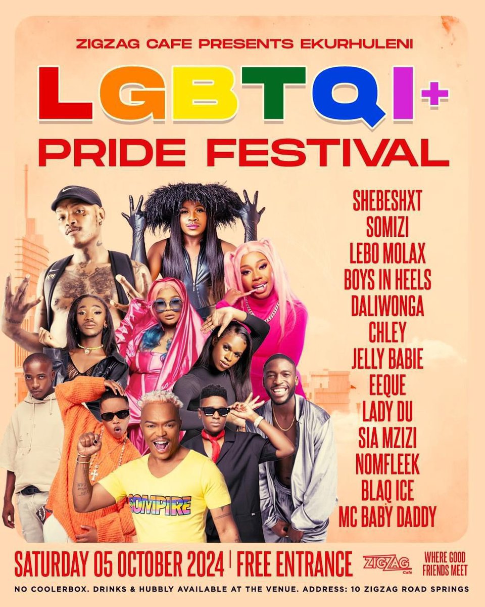Lebo_Molax's tweet photo. Introducing Pride Month 🏳️‍🌈 with a BANG💥 at ZigZag Cafe in Springs, JHB!Free Entrance all day! 👠💯💃 https://t.co/saAo9jmF2E