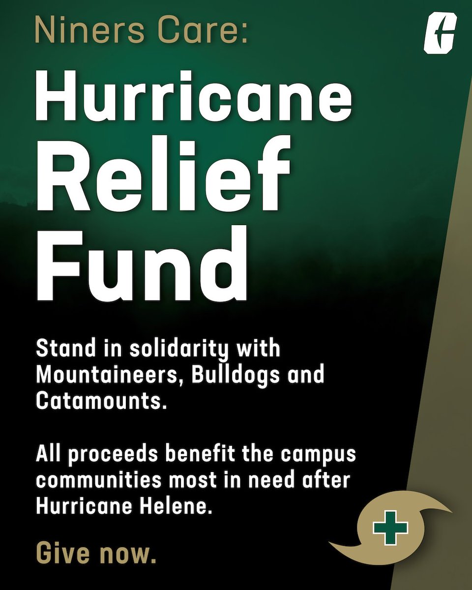 UNC Charlotte (@unccharlotte) on Twitter photo Charlotte has established the Niners Care: Hurricane Relief Fund to support the areas of greatest need for our fellow <a href="/UNC_System/">UNC System</a> universities impacted by Hurricane Helene.
How you can support ➡️ bit.ly/CLT-NCHRF Charlotte has established the Niners Care: Hurricane Relief Fund to support the areas of greatest need for our fellow <a href="/UNC_System/">UNC System</a> universities impacted by Hurricane Helene.
How you can support ➡️ bit.ly/CLT-NCHRF