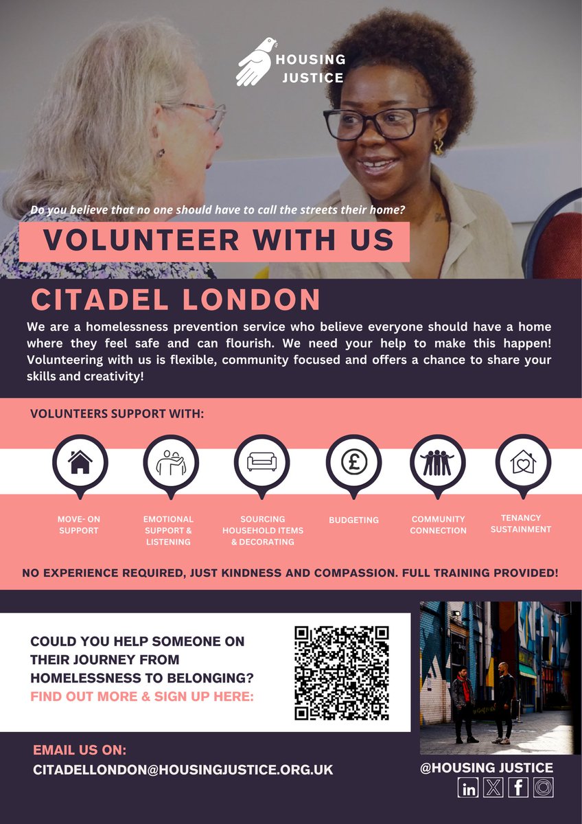 Hey all, I’m recruiting volunteers to accompany people as they move from homelessness to belonging in SE London.  Please share. 🥰

Volunteer-led. Community-based. 

housingjustice.org.uk/citadel-england