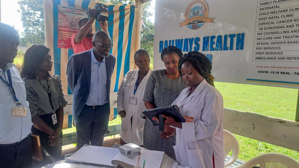 KenyaHMIS's tweet photo. Earlier today, @psmuthoni visited Railways Health Center in Kisumu, supported by @KenyaHMIS with funding and support from @CDCKenya, to witness healthcare digitization through KenyaEMR. 

Improved patient management, and data-driven decisions are transforming care. #DigitalHealth https://t.co/5risUsyMBv