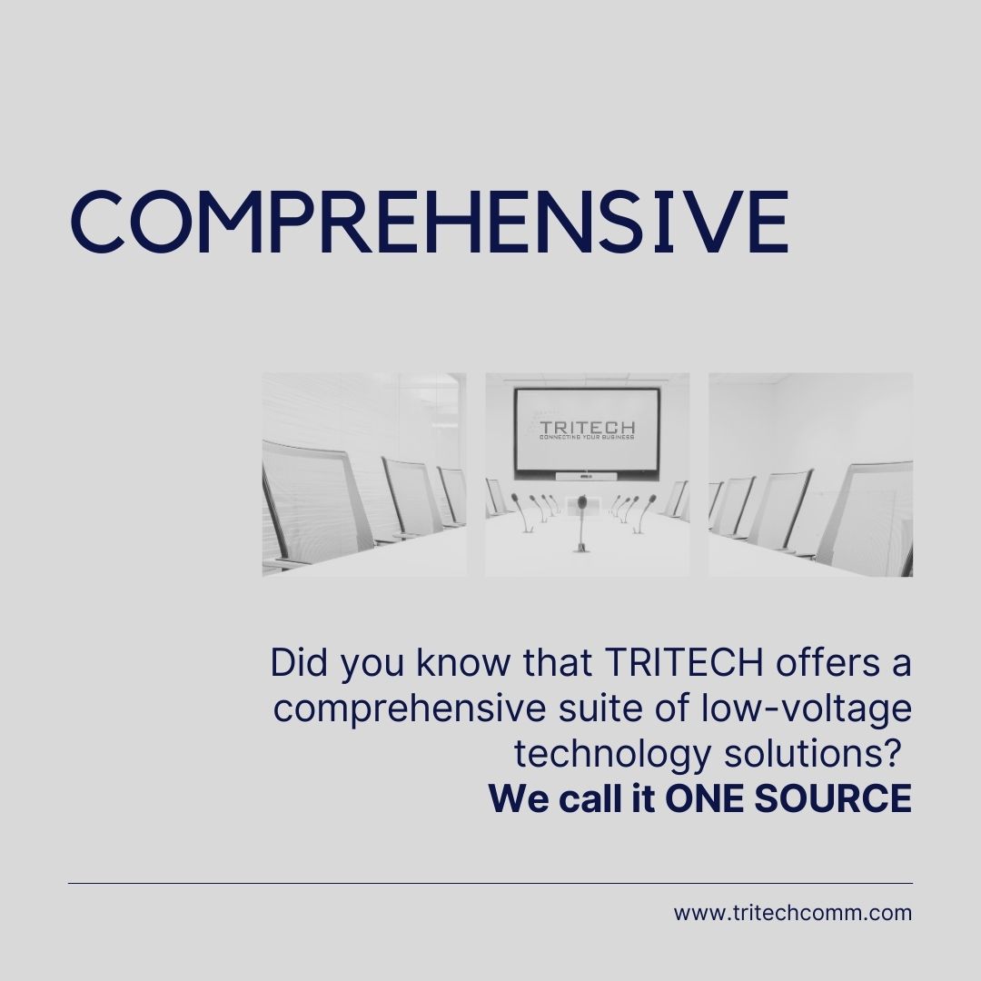 TRITECHComm's tweet image. Did you know that TRITECH offers a comprehensive suite of low-voltage
technology solutions?
We call it ONE SOURCE. Swipe through to learn more and reach out today to see how we can help you! #tritech #tritechcomm #tritechcommunications #onesource #avindustry #avsales #audiovisual