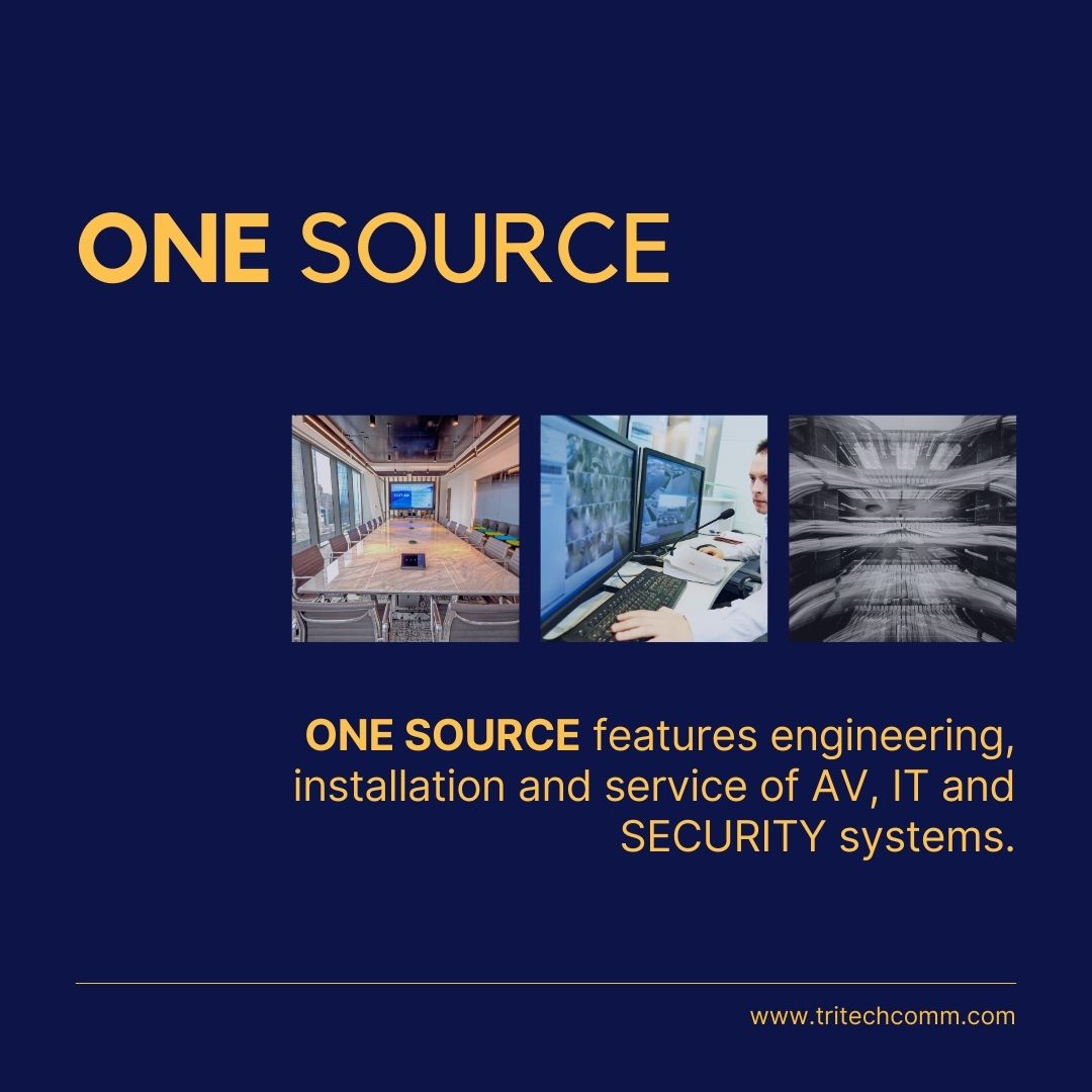 TRITECHComm's tweet image. Did you know that TRITECH offers a comprehensive suite of low-voltage
technology solutions?
We call it ONE SOURCE. Swipe through to learn more and reach out today to see how we can help you! #tritech #tritechcomm #tritechcommunications #onesource #avindustry #avsales #audiovisual