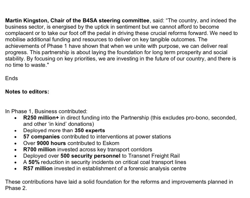 Today saw the launch of Phase 2 of the transformative Government Business Partnership, which is supporting efforts to accelerate the country's path toward sustainable inclusive economic growth and job creation, through increased investment
and more positive sentiment.