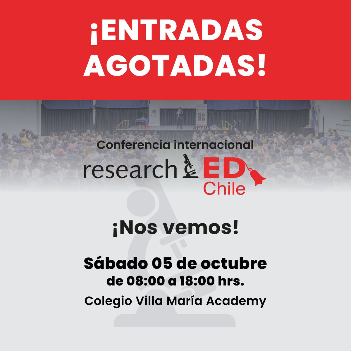 Queremos agradecerles por la increíble respuesta. ¡Las entradas para nuestro evento se han agotado por completo! Estamos emocionados por compartir esta experiencia con todos los asistentes el sábado 05 de octubre.
Si no alcanzaste a conseguir tu entrada, mantente atento a