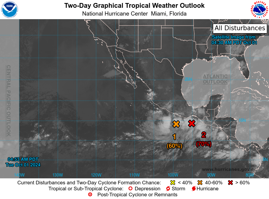 LimWeather's tweet photo. D140 EPAC #HurricaneSeason2024 2pm EDT
AOI 1 S of #Mexico now #Invest97E has 50% chance to become Tc in 2 days,80% in 7 days
ALL Interests there should watch this closely
#Wxtwitter #Wxx #Tropicswx #HurricaneSeason #Lane #EP97 #97E #Invest97E https://t.co/HTqO69CMxp