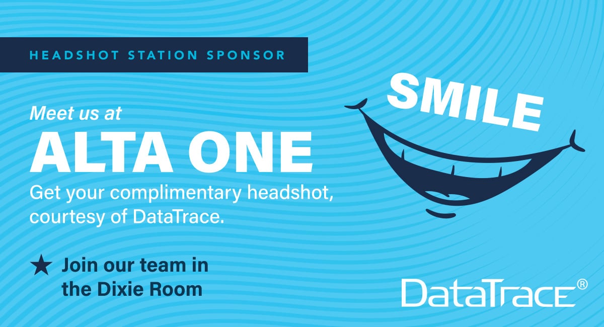 DataTraceTitle's tweet image. Get ready to smile at ALTA One! 
Visit the new Headshot Station while onsite for your new headshot, courtesy of DataTrace. Discover how our innovative title and property solutions can save you time, improve accuracy, and enhance your decision-making process.

#ALTAOne