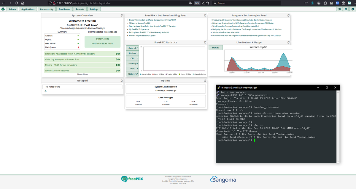 mafairnet's tweet photo. @asteriskpbx 20.9.3 and @FreePBX 17 running on @rocky_linux 9 with #php 8.3, I'll release the automated script install this week.. https://t.co/DtF454t18Y
