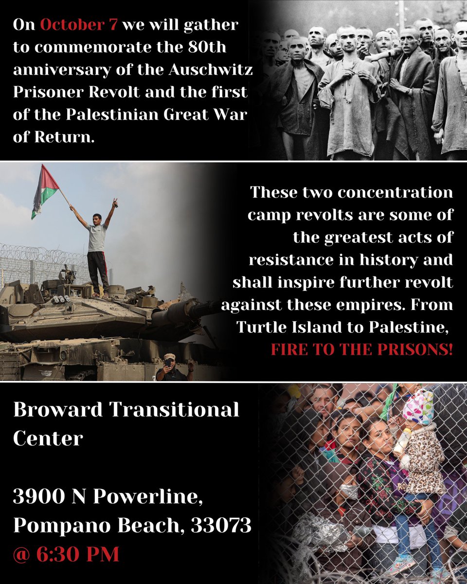 sdesfl's tweet photo. On Concentration Camp Rebellion Day and as the invasion of Lebanon begins, we will gather to commemorate two of the greatest acts of resistance in history: the Auschwitz Prisoner Revolt during the Holocaust and the Palestinian Great War of Return during the ongoing Nakba https://t.co/f57ffO37Gg