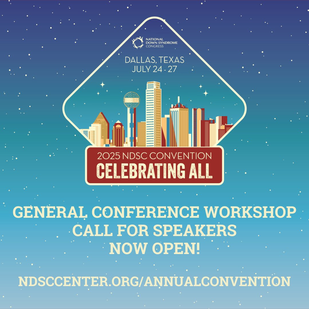 The Call for Speakers for the General Conference Workshops for the Annual Convention is now open! 

Head to ndsccenter.org/annualconventi… to submit your proposal.

Deadline: Dec. 2, 2024

#NDSC #downsyndrome #NDSC2025Convention