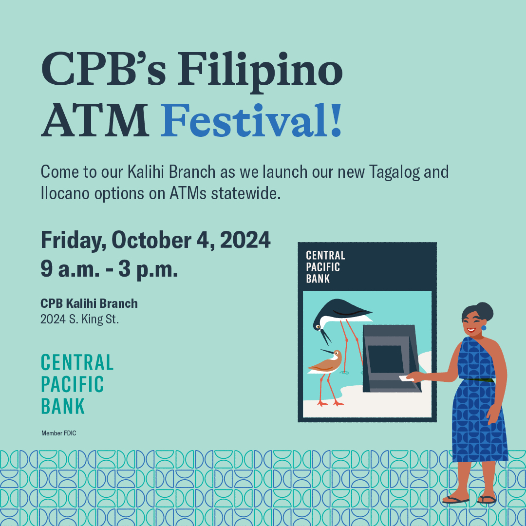 🤔 Did you know that CPB ATMs are the first in Hawaii to offer Filipino Language? Banking just got more inclusive with services in Tagalog and Ilocano! 🇵🇭 Discover the future of ATMs, where your needs come first. 

Member FDIC