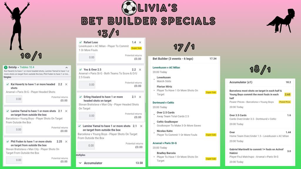 livsfootytips's tweet image. Bet builders for tonights Champions League games! Let's have some winners guys! X 

Had some big winners in recent weeks 🍀