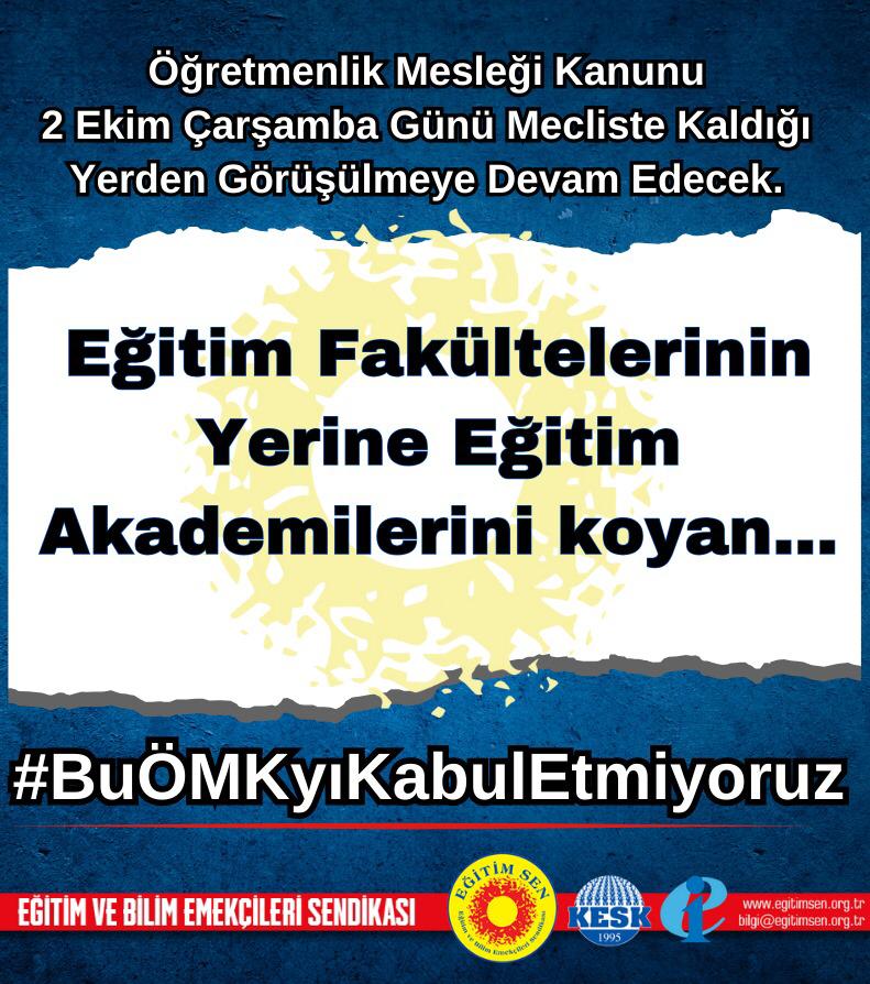 akyolismet74's tweet photo. Yasalaştırılmak istenen Öğretmenlik Meslek Kanunu (ÖMK) ile eğitim fakültesi mezunları öğretmen olarak kabul edilmiyor, Milli Eğitim Akademisi ile eğitim fakülteleri işlevsiz hale getiriliyor. 
#BuÖMKyıKabulEtmiyoruz https://t.co/9lnGGQ0OCo